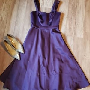 Purple Satin Tea Length Dress